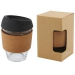 Lidan 360 ml borosilicate glass tumbler with cork grip and silicone lid Black