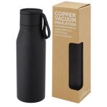 Ljungan 500 ml copper vacuum insulated stainless steel bottle with PU leather strap and lid Black