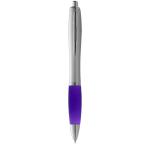 Nash ballpoint pen with silver barrel and coloured grip, silver Silver,purple