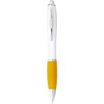 Nash ballpoint pen with white barrel and coloured grip White/yellow