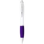 Nash ballpoint pen with white barrel and coloured grip White/purple