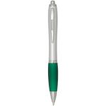 Nash RCS recycled plastic ballpoint pen with silver barrel and coloured grip (black ink) Green