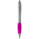 Nash ballpoint pen silver barrel and coloured grip, silver Silver, pink