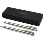 Didimis recycled stainless steel ballpoint and rollerball pen set (black ink) Silver