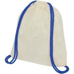 Oregon 100 g/m² cotton drawstring bag with coloured cords 5L Nature/dark blue