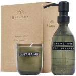 Wellmark Discovery 200 ml hand soap dispenser and 150 g scented candle set - dark amber fragrance Forest green