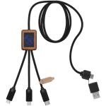 SCX.design C38 5-in-1 rPET light-up logo charging cable with squared wooden casing Blue