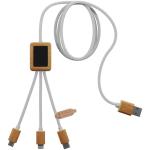 SCX.design C39 3-in-1 rPET light-up logo charging cable with squared bamboo casing White