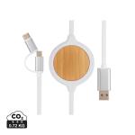 XD Collection 3-in-1 cable with 5W bamboo wireless charger White