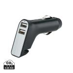 XD Collection Dual port car charger with belt cutter and hammer Black/silver
