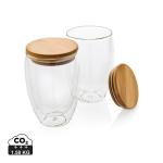 XD Collection Double wall borosilicate glass with bamboo lid 350ml 2pc set Transparent