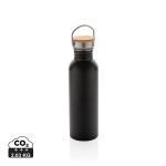 XD Collection Moderne Stainless-Steel Flasche mit Bambusdeckel Schwarz