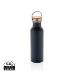 XD Collection Moderne Stainless-Steel Flasche mit Bambusdeckel Blau