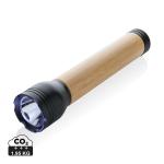 XD Collection Lucid 5W RCS certified recycled plastic & bamboo torch Black/brown