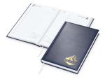 Buchkalender: Buchkalender im A5-Format mit 416 Seiten, wattiertem Hardcover und individueller Veredelung (100 × 50 mm) – inklusive Prägung Dark blue | Gold