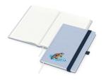 Notizbuch (Hardcover): Notizbuch mit 192 Seiten aus 100 % Recyclingpapier („Blauer Engel“), Einband aus recyceltem Ozeanplastik und PET, individuelle Veredelung – inklusive Siebdruck-Digital Aztec blue
