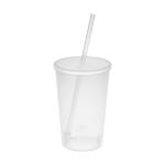 Trinkbecher "Vital", 500 ml mit Deckel und Strohhalm Milchig-transparent