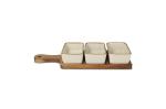 InSideOut Servierbrett aus Holz mit 3 Keramikschalen Ecru