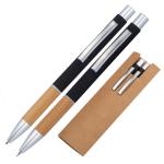 Aluminium wrting set with pen and pencil with bamboo gripzone Black