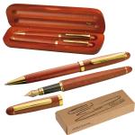 Holz Schreibset mit Kugelschreiber und Füllfederhalter Braun