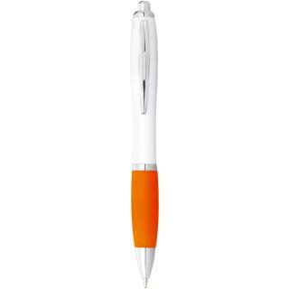 Nash ballpoint pen with white barrel and coloured grip 