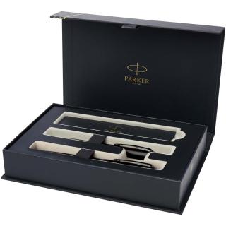 Parker IM achromatic ballpoint and rollerball pen set with gift box (black/blue ink) 