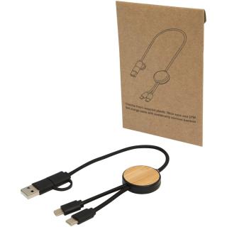 Chechia 5-in-1 recycled plastic 30 cm data sync and 27W fast charge cable with bamboo details 