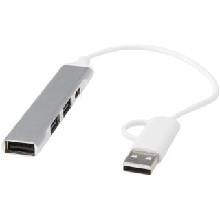 Alkaid 4-port recycled aluminium USB-A and Type-C hub with dual input Silver