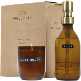 Wellmark Discovery 200 ml hand soap dispenser and 150 g scented candle set - bamboo fragrance Amber Heather