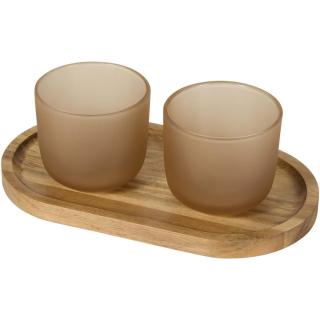 Male wooden serving tray and glass cups with matt finish set Oatmeal