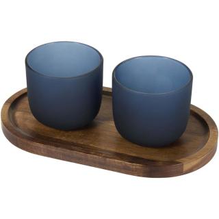Male wooden serving tray and glass cups with matt finish set 