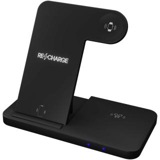 SCX.design W28 kabellose 3-in-1 Ladestation kabellos mit Telefonständer und Leuchtlogo 