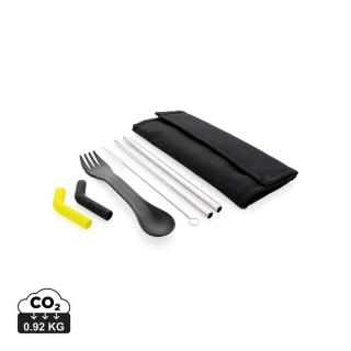 XD Collection Tierra 2pcs straw and cutlery set in pouch Black