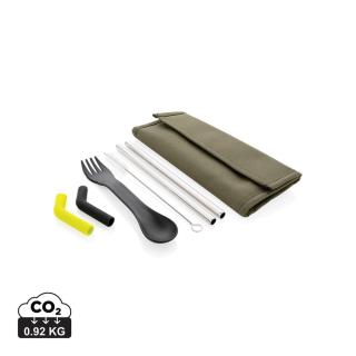 XD Collection Tierra 2pcs straw and cutlery set in pouch Green