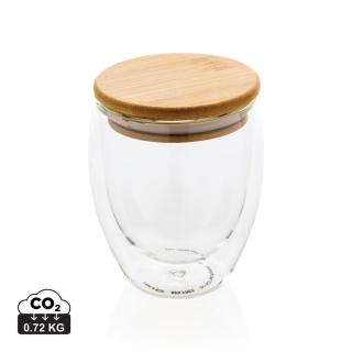 XD Collection Doppelwandiges Borosilikatglas mit Bambusdeckel 250ml Transparent