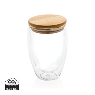 XD Collection Double wall borosilicate glass with bamboo lid 350ml 