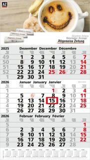 3-Monatskalender (Einblatt): Portooptimierter Einblatt-Monatskalender mit perforierten Blättern, Jahreskalendarium und großzügiger Werbefläche – inklusive 4C-Digitaldruck 