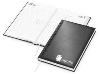 Buchkalender: Klassischer Buchkalender im A5-Format mit 352 Seiten, wattiertem Hardcover und individueller Veredelung (100 × 50 mm) – inklusive Prägung 