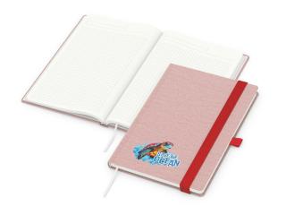Notizbuch (Hardcover): Notizbuch mit 192 Seiten aus 100 % Recyclingpapier („Blauer Engel“), Einband aus recyceltem Ozeanplastik und PET, individuelle Veredelung – inklusive Siebdruck-Digital 