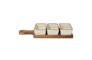 InSideOut Servierbrett aus Holz mit 3 Keramikschalen 