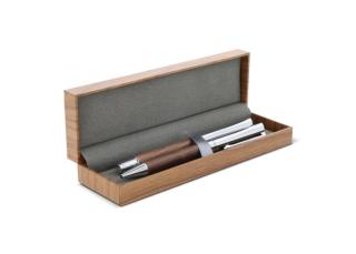 Metal ball pen and rollerball set walnut wood in gift box 