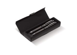 Pen set 2 stripes barrel metal Dark grey