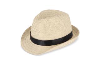 Plant straw hat with coloured band 