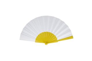 Made to order - Hand fan plastic &amp; polyester all over print Yellow