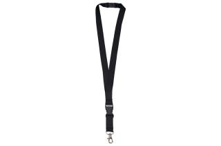 Polyester lanyard 20mm with buckle and hook Black