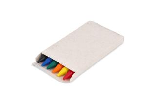 6 crayons in recycled milkcarton box 