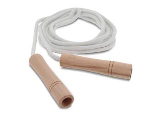 Jumping rope with wooden handles in a cotton pouch 