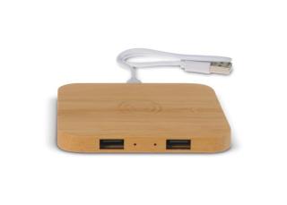 Bamboo Wireless charger with 2 USB hubs 5W Holz