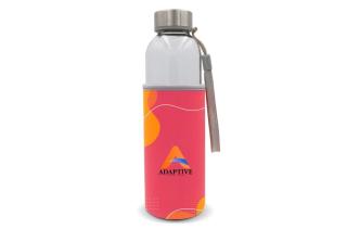 Trinkflasche aus Glas mit individuell bedruckter Neoprenhülle 500ml Bunt