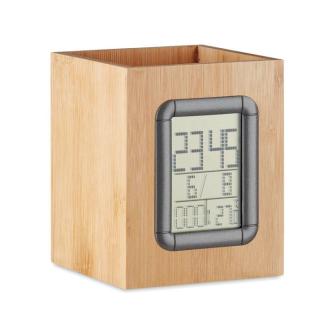 MANILA Bamboo pen holder and LCD clock 